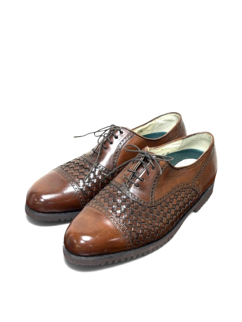 1990s Florsheim cap-toe oxford woven leather shoes Size 8 New Old Stock - Picture 3 of 6